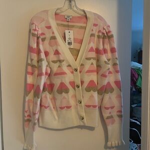 Crown & Ivey Pink and Cream Geometric Cardigan